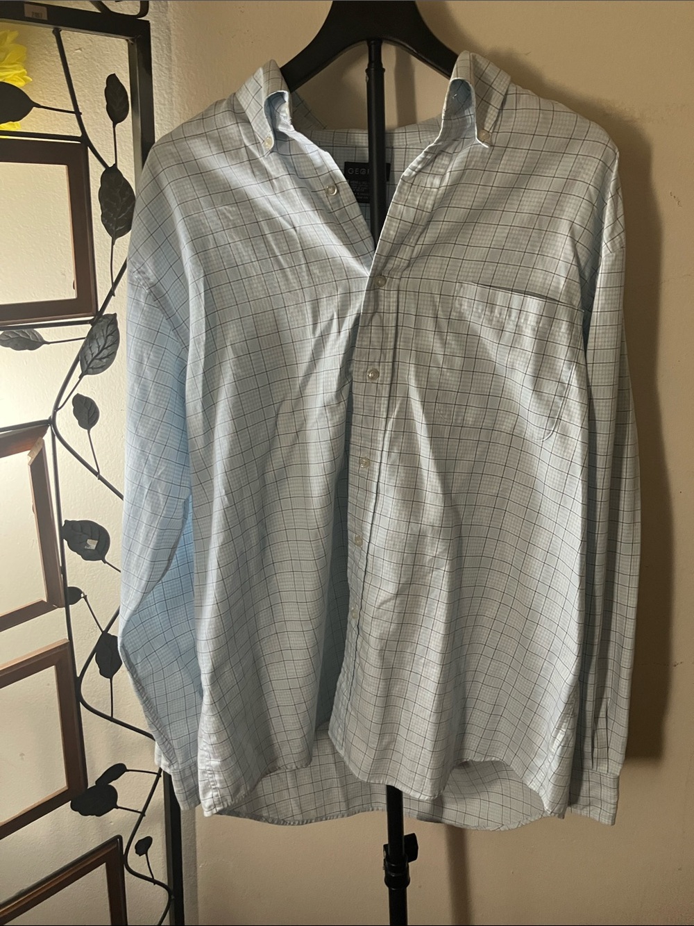 Men's Light Blue Windowpane Button-Down Dress Shirt